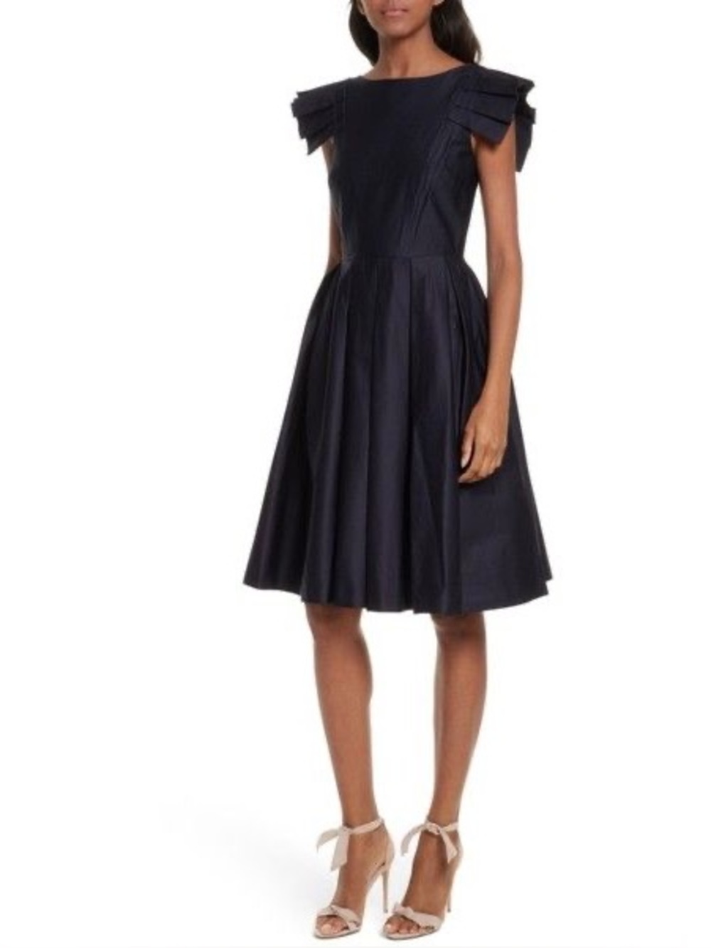 Ted Baker Navy Pleated Fit-and-Flare Dress